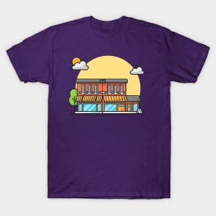 Street Café Building Cartoon Vector Icon Illustration (2) T-Shirt